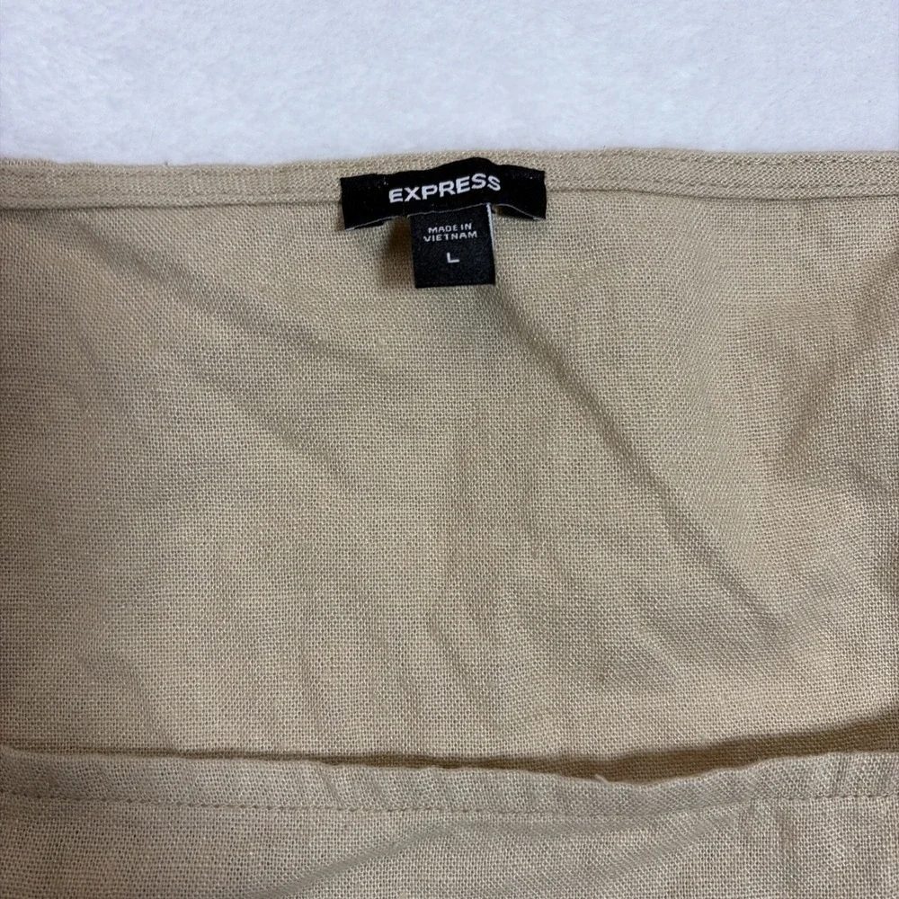 Express Women's Sleeveless Linen Blend Tank Top Large Tan Square Neck Pullover - Picture 3 of 9
